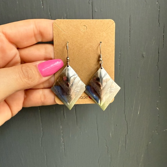 Silver Geometric Earrings - Picture 2 of 2